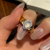 wholesale 925 Silver Gold-Plated with High-Glaze Jade 5*7mm Cabochon New Chinese Style Women's Pigeon Egg Pendant by Zhuozhifan Jewelry-R946 Gold Jade Ring  Size 5