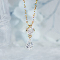 wholesale S925 Gold-Plated Geometric Diamond Simple Elegant Necklace with Shining Zircon Choker Chain and Stud Earrings Set-Diamond-Shaped Zirconia Swaying Necklace 925 Silver