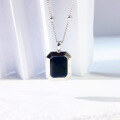 wholesale Sterling Silver Geometric Square Black Onyx Pendant Necklace, Cross-Border Hot Seller, Niche Luxury, Versatile and Sophisticated Collarbone Chain-0-0
