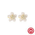 wholesale S925 Sterling Silver Acrylic Hollow-Out Petal Flower Earrings with Pearl, Korean Style Inlaid Crystals, Exquisite and Unique Design-0-7