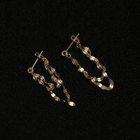 wholesale 14K Solid Gold New Kiss Chain Word Chain Long and Short Fringe Double Layer Earrings for Women-14K each