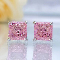 wholesale Sterling Silver Moojing Jewelry New Collection Aqua High Carbon Diamond Stud Earrings 8*8mm Square Ins Style High-end Women's Earrings-Pink 925 silver