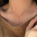 wholesale S925 Sterling Silver Star's Tear Three-Stone Pendant Necklace, Delicate Minimalist Waterdrop Zirconia Choker with Elegant Fluidity-0-3