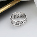 wholesale S925 Sterling Silver Cross Twisted Six-Character Mantra Open Ring Retro Ethnic Style Unisex Ring-0-3