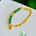 wholesale 925 silver with certificate, gold-plated, antique-style auspicious pendant inlaid with Hetian jade lucky beads and green jade bead bracelet for women-0-2