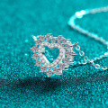 S925 Sterling Silver Full Moissanite Women's Necklace, Heart-Shaped Simple Hollow Pendant Collarbone Chain-0-0