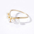 wholesale 14K gold-plated 925 silver OL minimalist style natural freshwater pearl women's ring classic versatile geometric design-0-3