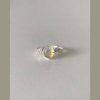 wholesale S925 Sterling Silver Irregular Line Oval Opal Moonstone Ring, Women's Korean Style Minimalist Niche Luxury Design Band-Silver 925 silver opening adjustable