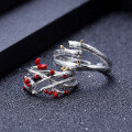 wholesale S925 sterling silver and resin niche design adjustable open-ended couple rings with natural branch-inspired live setting-0-1