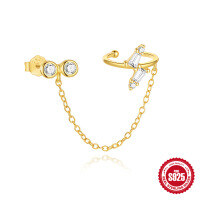 wholesale S925 Sterling Silver Geometric Marquise Diamond Tassel Ear Cuff-Single gold #2 925 silver