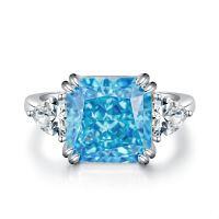 wholesale S925 Sterling Silver G Color Slightly Yellow Ice Flower Cut Four-Prong Diamond Ring for Women, Wholesale, Ins Style High-End Feel-Blue High Carbon Diamond-CBJZ174 No.7