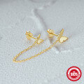 wholesale S925 Sterling Silver small and large butterfly chain tassel stud earrings, Korean hot-sell minimalist style-0-3