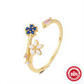 wholesale S925 Sterling Silver Floral Love Open Ring with Diamond and Opal, Korean Style Luxury Ins Small Trendy Index Finger Ring-0-7