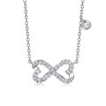 wholesale 925 Sterling Silver Cross-Border Accessory Bow Necklace, Luxurious and Versatile European and American Double-Loop Heart Pendant Necklace with a High-End Feel-0-0