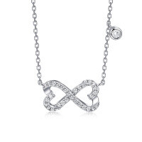 wholesale 925 Sterling Silver Cross-Border Accessory Bow Necklace, Luxurious and Versatile European and American Double-Loop Heart Pendant Necklace with a High-End Feel-Platinum>925 silver