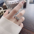 wholesale S925 silver distressed vintage chain texture unique trendy niche design versatile open ring-0-3