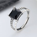 wholesale S925 Sterling Silver Vintage Punk Double-Layer Inlaid Black Zircon/Cross Pattern Inlaid Black Zircon Ring-0-2