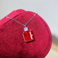 wholesale 925 Sterling Silver Women's Small Square Sugar Ice Flower Cut Pendant High Carbon Diamond Square Chain Minimalist Ins Style Live Streaming Wholesale-Red Diamond-XL112>925 Silver