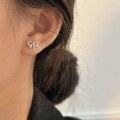 wholesale Sterling Silver Korean Version Chiheng S999 Rhinestone Bow Ear Studs for Women, Cute and Dainty Small Fresh Style Trendy Earrings-0-1