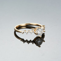 Champagne Gold Plated Sterling Silver Moissanite Six-Prong Crown Ring-carat (D color moissanite)  12 yards