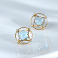 wholesale 18K Gold AU750 Retro Palace Style Geometric Inlaid Gemstone Moissanite Women's New Earrings-0-2