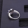 wholesale S925 Sterling Silver Fashion Luxury Round Natural Sapphire Ring for Women, European and American Retro Style Personality Gemstone Ring-0-2