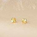 wholesale S925 Sterling Silver Fresh Sweet Ins Style Niche Design Exquisite Polished Four-Leaf Flower Earrings M06584-0-3
