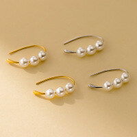 wholesale S925 Sterling Silver Light Luxury Niche Design Fresh and Sweet Three Beads Teardrop Ear Hook M05525-Silver 925 silver