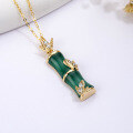 wholesale 18K Gold Bamboo Green Agate Pendant with Moissanite, Rising Higher, Available in Other Materials, Direct from Manufacturer-0-2
