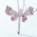 wholesale S925 silver cross-border hot-selling dragonfly-shaped light pink high-carbon diamond pendant fully set with colored diamonds, a unique European and American-style collarbone necklace-0-2