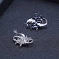 wholesale S925 Silver Blue Sapphire Earrings with Design Sense, European and American High-End Style, Set with Natural Gemstone Ear Studs and Ear Drops-0-2