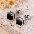 wholesale S925 Sterling Silver Black Square Moissanite Stud Earrings with Four-Prong Setting, Ascher Cut Pagoda Moissanite, Fashionable and Unique Earrings-0-2
