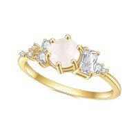 wholesale S925 Sterling Silver with 14k Gold Plated Setting and Natural Moonstone Ring, Fashionable Light Luxury Elegance-S925 Silver + Moonstone US Size 8