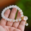 wholesale Gold-plated 925 Silver New Chinese Style 'Fu' Character Hand-woven Ice Jadeite Ruyi Lock Bracelet with White Agate Beads-0-2