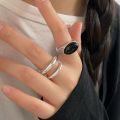 wholesale S925 Sterling Silver Black Onyx Oval Ring for Women, Small and Niche, Light Luxury, Minimalist, Understated Style, Geometric Ring with a High-End Feel-0-1