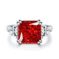 wholesale S925 Sterling Silver Ice Flower Ring with Red Gemstone, Radiant Cut 5-Carat Diamond, Fluorescent and Pen Test Passed-0-5