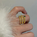 wholesale S925 Silver Gold-Plated 3*4mm Simulated Emerald Snake Shape Zircon Women's Brushed Ring-0-3