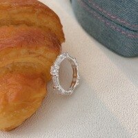 wholesale S925 Sterling Silver Geometric Inlay Ring for Women, Small Batch, Elegant, Fashionable, High-End Sense, Statement Ring-Sterling silver (white diamond)