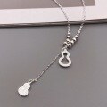 wholesale Silver, Hollow-Out Gourd and Broken Silver Tassel Pendant Necklace, Minimalist Chinese Style Design, High-End Sense Collarbone Chain-0-1