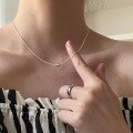 wholesale S925 Sterling Silver Ultra-Thin Minimalist Versatile Plain Chain Olive Bead Collarbone Necklace with an Aloof and Layered Style-0-2