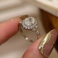 wholesale 925 Sterling Silver New Style 15ct Solitaire Ring Luxury Fashion Handheld Flower Bouquet Design Unisex Daily Elegant Statement Piece-R1193 Bouquet Ring White Diamond>Size 5