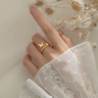 wholesale S925 Silver Forest-style Sweet Butterfly Ring for Women, Double-Layer Elegant Diamond-Accented Row Diamond Korean Version Jewelry J8930-S925 silver one gold opening adjustable