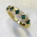 wholesale S925 Silver New Fashionable Colorful Artificial Emerald Row Diamond Ring for Women-0-2