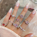 wholesale S925 Sterling Silver Korean Japanese Ring for Women, Fashionable and High-End Princess Pink Cute Heart Silver Ring, Versatile Hand Jewelry-0-1