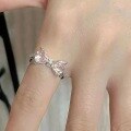 wholesale S925 Sterling Silver Lovely Girly Heart New Small Luxury Pink Diamond Bowknot Ring R02303-0-3