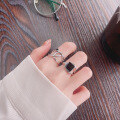 wholesale S925 silver irregular geometric black enamel ring,-0-1