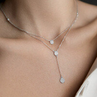 wholesale 925 Sterling Silver Double Layer Stackable Water Drop Necklace, Ins Style Niche Luxury High-end Zircon Pendant for Women-Platinum>925 silver