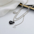 wholesale S925 Sterling Silver Double-layer Spliced Chain Black Enamel English Letter Multi-accessory Necklace Korean Style Versatile Necklace-0-3