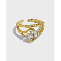 wholesale S925 Sterling Silver JT664 Korean Version Ins Trendy Designed Vine-Inlaid Zircon Textured Open Adjustable Ring for Women-Platinum [No. 14/Adjustable] Opening adjustable