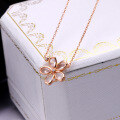 wholesale 925 Silver Rose Gold Pink Sakura Flower Necklace, Fashionable Pink Crystal Collarbone Chain for Women-0-2